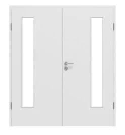 HÖRMANN Doppelflügeltür Bütte Weiß Duradecor ProLine Mit Lichtausschnitt LA 24 Bandseitig Mit Zarge
