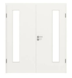HÖRMANN Doppelflügeltür Verkehrsweiß RAL 9016 Duradecor ProLine Mit Lichtausschnitt LA 24 Bandseitig Mit Zarge
