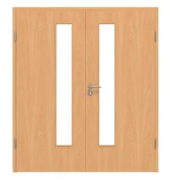 HÖRMANN Doppelflügeltür Französische Buche Duradecor ProLine Mit Lichtausschnitt LA 24 Schlossseitig Mit Zarge