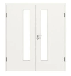 HÖRMANN Doppelflügeltür Verkehrsweiß RAL 9016 Duradecor ProLine Mit Lichtausschnitt LA 24 Schlossseitig Mit Zarge