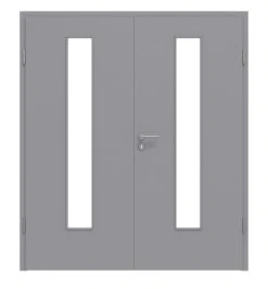 HÖRMANN Doppelflügeltür Staubgrau RAL 7037 Duradecor ProLine Mit Lichtausschnitt LA 24 Mit Zarge