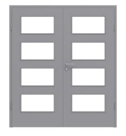 HÖRMANN Doppelflügeltür Staubgrau RAL 7037 Duradecor ProLine Mit Lichtausschnitt LA 9 Mit Zarge