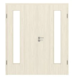 HÖRMANN Doppelflügeltür Gebürstete Pinie Duradecor ProLine Mit Lichtausschnitt LA 24 Bandseitig Mit Zarge