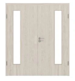 HÖRMANN Doppelflügeltür Gebürstete Salzeiche Duradecor ProLine Mit Lichtausschnitt LA 24 Bandseitig Mit Zarge