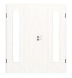 HÖRMANN Doppelflügeltür Gebürstetes Weiß Duradecor ProLine Mit Lichtausschnitt LA 24 Bandseitig Mit Zarge