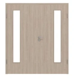 HÖRMANN Doppelflügeltür Graueiche Duradecor ProLine Mit Lichtausschnitt LA 24 Bandseitig Mit Zarge