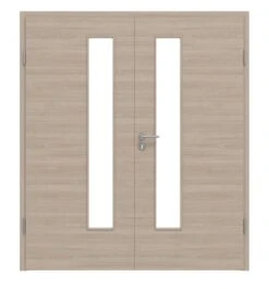 HÖRMANN Doppelflügeltür Graueiche Quer Duradecor ProLine Mit Lichtausschnitt LA 24 Schlossseitig Mit Zarge