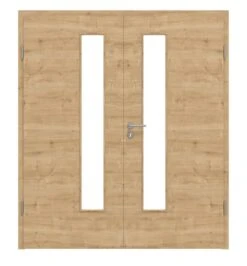 HÖRMANN Doppelflügeltür Wildeiche Quer Duradecor ProLine Mit Lichtausschnitt LA 24 Schlossseitig Mit Zarge