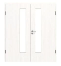 HÖRMANN Doppelflügeltür Gebürstetes Weiß Duradecor ProLine Mit Lichtausschnitt LA 24 Schlossseitig Mit Zarge