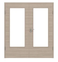 HÖRMANN Doppelflügeltür Graueiche Quer Duradecor ProLine Mit Lichtausschnitt LA-DIN Mit Zarge