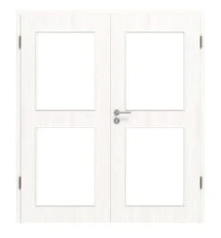 HÖRMANN Doppelflügeltür Gebürstetes Weiß Duradecor ProLine Mit Lichtausschnitt LA 12 Mit Zarge