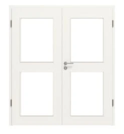 HÖRMANN Doppelflügeltür Verkehrsweiß RAL 9016 Duradecor ProLine Mit Lichtausschnitt LA 12 Mit Zarge