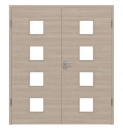 HÖRMANN Doppelflügeltür Graueiche Quer Duradecor ProLine Mit Lichtausschnitt LA 14 Mit Zarge