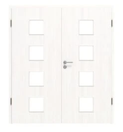 HÖRMANN Doppelflügeltür Gebürstetes Weiß Duradecor ProLine Mit Lichtausschnitt LA 14 Mit Zarge