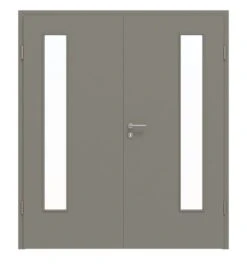 HÖRMANN Doppelflügeltür Staubgrau RAL 7037 Lack ProLine Mit Lichtausschnitt LA-24 Bandseitig Mit Zarge