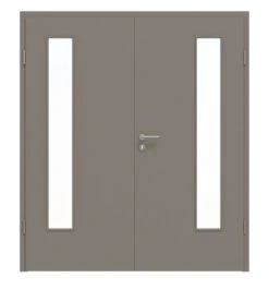 HÖRMANN Doppelflügeltür Taupe RAL 7048 Lack ProLine Mit Lichtausschnitt LA-24 Bandseitig Mit Zarge