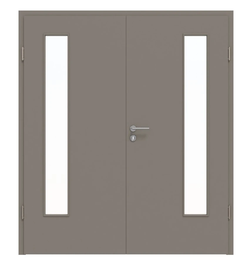 HÖRMANN Doppelflügeltür Taupe RAL 7048 Lack ProLine Mit Lichtausschnitt LA-24 Bandseitig Mit Zarge 1 HÖRMANN Doppelflügeltür Taupe RAL 7048 Lack ProLine Mit Lichtausschnitt LA-24 Bandseitig Mit Zarge