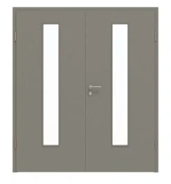 HÖRMANN Doppelflügeltür Staubgrau RAL 7037 Lack ProLine Mit Lichtausschnitt LA-24 Mittig Mit Zarge