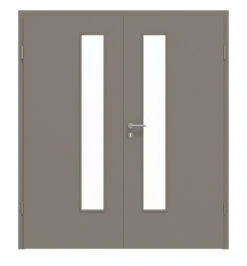 HÖRMANN Doppelflügeltür Taupe RAL 7048 Lack ProLine Mit Lichtausschnitt LA-24 Schlossseitig Mit Zarge