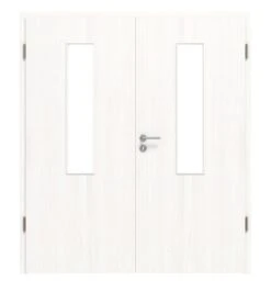 HÖRMANN Doppelflügeltür Gebürstetes Weiß Duradecor ProLine Mit Lichtausschnitt LA 4 Mittig Mit Zarge