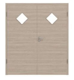 HÖRMANN Doppelflügeltür Graueiche Quer Duradecor ProLine Mit Lichtausschnitt LA 6 Raute Mit Zarge