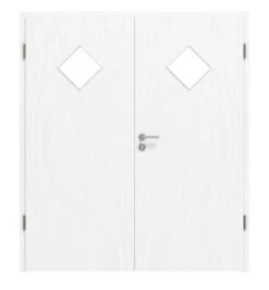 HÖRMANN Doppelflügeltür Esche Weiß Duradecor ProLine Mit Lichtausschnitt LA 6 Raute Mit Zarge