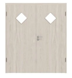 HÖRMANN Doppelflügeltür Gebürstete Salzeiche Duradecor ProLine Mit Lichtausschnitt LA 6 Raute Mit Zarge
