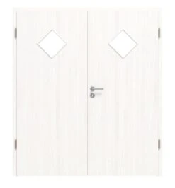 HÖRMANN Doppelflügeltür Gebürstetes Weiß Duradecor ProLine Mit Lichtausschnitt LA 6 Raute Mit Zarge