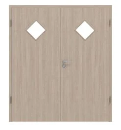 HÖRMANN Doppelflügeltür Graueiche Duradecor ProLine Mit Lichtausschnitt LA 6 Raute Mit Zarge