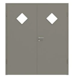 HÖRMANN Doppelflügeltür Staubgrau RAL 7037 Duradecor ProLine Mit Lichtausschnitt LA 6 Raute Mit Zarge