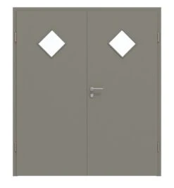 HÖRMANN Doppelflügeltür Staubgrau RAL 7037 Lack ProLine Mit Lichtausschnitt LA-6 Raute Mit Zarge
