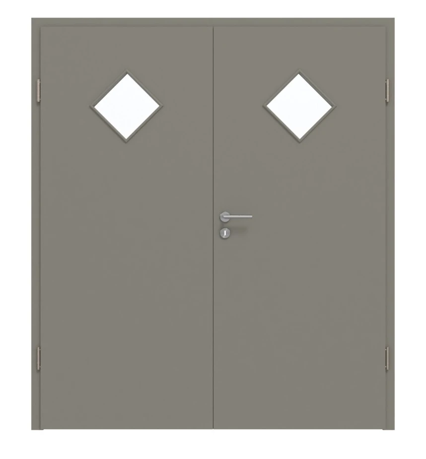 HÖRMANN Doppelflügeltür Staubgrau RAL 7037 Lack ProLine Mit Lichtausschnitt LA-6 Raute Mit Zarge 1 HÖRMANN Doppelflügeltür Staubgrau RAL 7037 Lack ProLine Mit Lichtausschnitt LA-6 Raute Mit Zarge