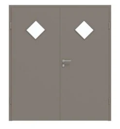 HÖRMANN Doppelflügeltür Taupe RAL 7048 Lack ProLine Mit Lichtausschnitt LA-6 Raute Mit Zarge