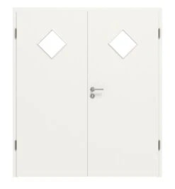 HÖRMANN Doppelflügeltür Verkehrsweiß RAL 9016 Lack ProLine Mit Lichtausschnitt LA 6 Raute Mit Zarge