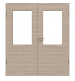 HÖRMANN Doppelflügeltür Graueiche Quer Duradecor ProLine Mit Lichtausschnitt LA 7 Mit Zarge