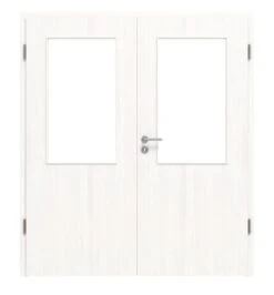 HÖRMANN Doppelflügeltür Gebürstetes Weiß Duradecor ProLine Mit Lichtausschnitt LA 7 Mit Zarge