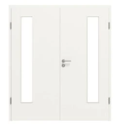 HÖRMANN Doppelflügeltür Verkehrsweiß RAL 9016 Lack ProLine Mit Lichtausschnitt LA 24 Bandseitig Mit Zarge