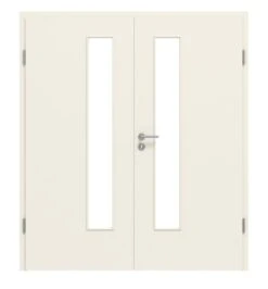 HÖRMANN Doppelflügeltür Reinweiß RAL 9010 Lack ProLine Mit Lichtausschnitt LA 24 Schlossseitig Mit Zarge