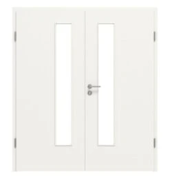 HÖRMANN Doppelflügeltür Verkehrsweiß RAL 9016 Lack ProLine Mit Lichtausschnitt LA 24 Schlossseitig Mit Zarge