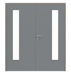 HÖRMANN Doppelflügeltür Ultramatt Staubgrau Proline Concepto Mit Lichtausschnitt LA 24 Bandseitig Mit Zarge