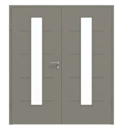 HÖRMANN Doppelflügeltür Groove 14 Staubgrau RAL 7037 Lack DesignLine Mit Lichtausschnitt LA 24 Mittig Mit Zarge