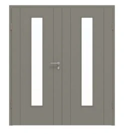 HÖRMANN Doppelflügeltür Groove 16 Staubgrau RAL 7037 Lack DesignLine Mit Lichtausschnitt LA 24 Mittig Mit Zarge