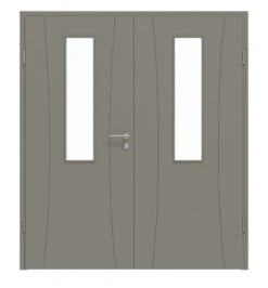 HÖRMANN Doppelflügeltür Groove 20 Staubgrau RAL 7037 Lack DesignLine Mit Lichtausschnitt LA 4 Mittig Mit Zarge