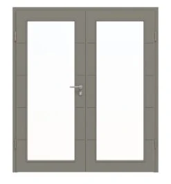 HÖRMANN Doppelflügeltür Groove 27 Staubgrau RAL 7037 Lack DesignLine Mit Lichtausschnitt LA 27 Mit Zarge