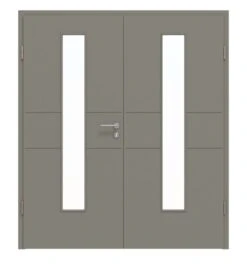 HÖRMANN Doppelflügeltür Groove 29 Staubgrau RAL 7037 Lack DesignLine Mit Lichtausschnitt LA 24 Mittig Mit Zarge