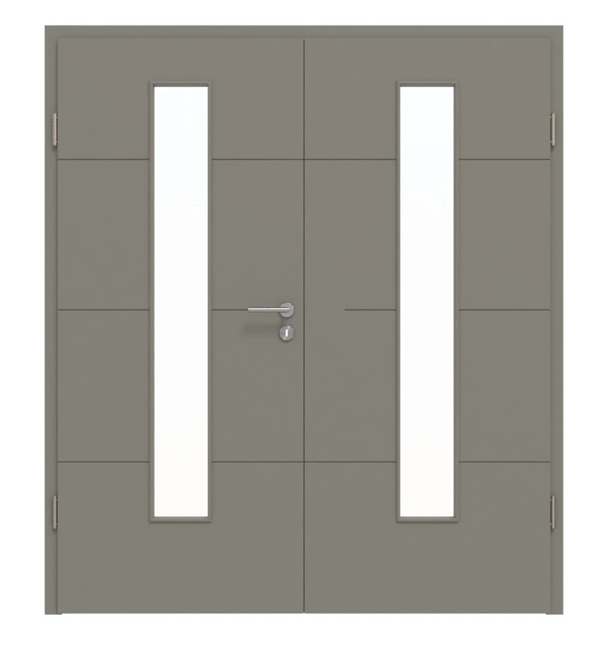 HÖRMANN Doppelflügeltür Groove 34 Staubgrau RAL 7037 Lack DesignLine Mit Lichtausschnitt LA 24 Mittig Mit Zarge 1 HÖRMANN Doppelflügeltür Groove 34 Staubgrau RAL 7037 Lack DesignLine Mit Lichtausschnitt LA 24 Mittig Mit Zarge