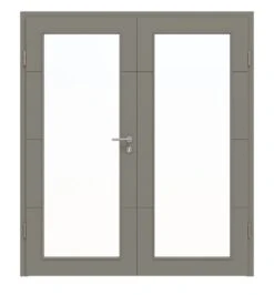 HÖRMANN Doppelflügeltür Groove 34 Staubgrau RAL 7037 Lack DesignLine Mit Lichtausschnitt LA 27 Mit Zarge