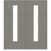 HÖRMANN Doppelflügeltür Groove 78 Staubgrau RAL 7037 Lack DesignLine Mit Lichtausschnitt LA 24 Mittig Mit Zarge