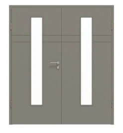 HÖRMANN Doppelflügeltür Groove 78 Staubgrau RAL 7037 Lack DesignLine Mit Lichtausschnitt LA 24 Mittig Mit Zarge