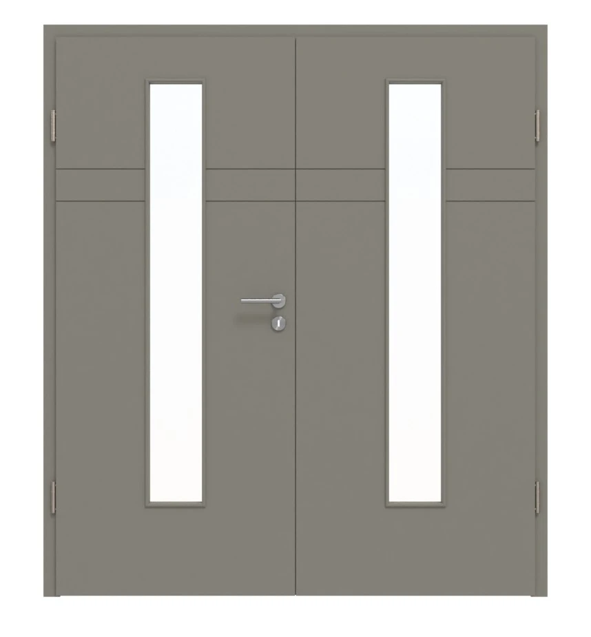 HÖRMANN Doppelflügeltür Groove 78 Staubgrau RAL 7037 Lack DesignLine Mit Lichtausschnitt LA 24 Mittig Mit Zarge 1 HÖRMANN Doppelflügeltür Groove 78 Staubgrau RAL 7037 Lack DesignLine Mit Lichtausschnitt LA 24 Mittig Mit Zarge